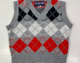 Sweter-kamizelka w stylu vintage z lat 80. z tablicą wyników w stylu argyle, rozmiar 6, mały – sweter w stylu preppy – sweter w stylu vintage świąteczny – mały sweter w stylu vintage