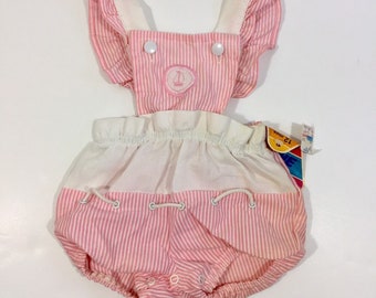 Baby Girl's Vintage Bubble Romper - 12 Month Romper - Vintage Nautical Romper - 9 Month Romper - 12 Month Bubble - 80's Baby - Girl's Romper