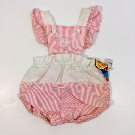 Baby Girl's Vintage Bubble Romper - 12 Month Romper - Vintage Nautical Romper - 9 Month Romper - 12 Month Bubble - 80's Baby - Girl's Romper