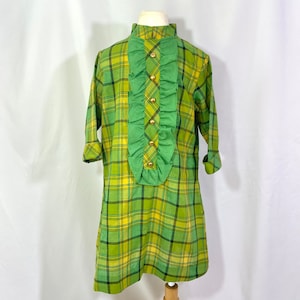 Girl’s Vintage 70’s JC Penney Penn Prest Green Plaid Mini Dress Size 8 Medium - 70’s Dress - Vintage Size 8 Dress - Plaid Dress - 70’s Mini