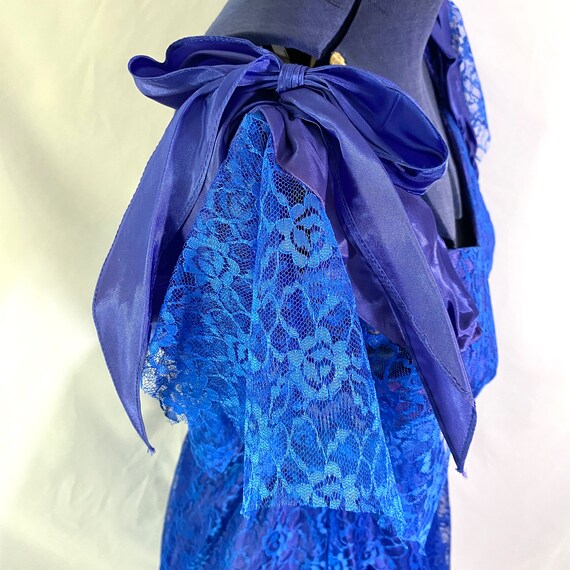 Vintage JC Penney 80’s Prom Dress Blue Lace XS 3 … - image 10