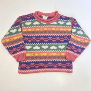 Girl’s Vintage Club House Sweater 4 5 6 XS - 90’s Sweater - Vintage Sweater - Heart Sweater - 80’s Sweater - Vintage Striped Sweater