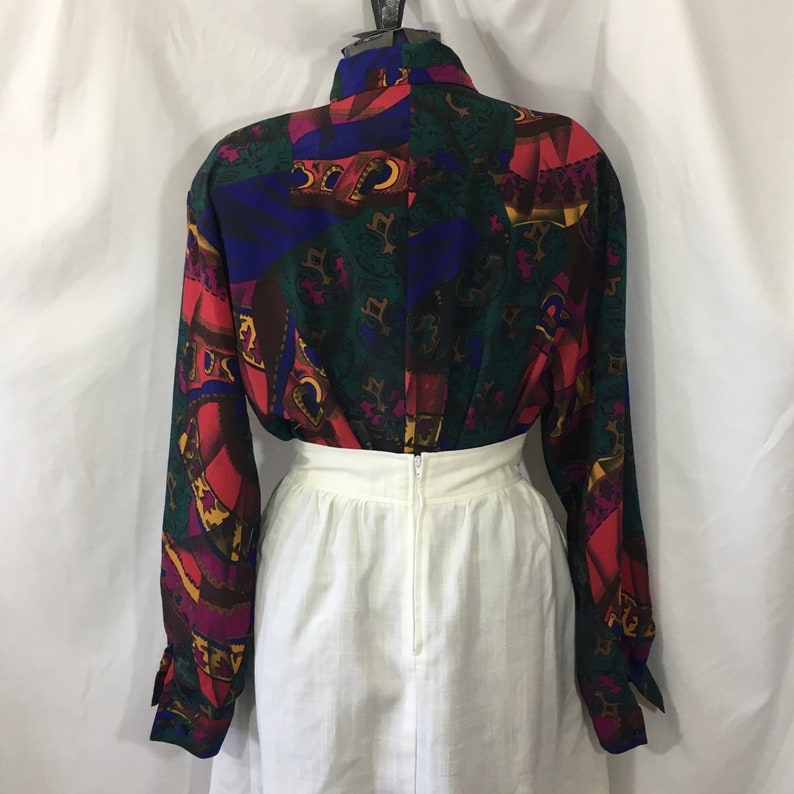 Vintage 80\u2019s Bright Abstract Print Button Down Shirt Large XL Vintage 80\u2019s Blouse Vintage XL Long Sleeve Shirt Vintage Large Blouse
