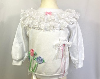 Little Girl’s Vintage 90’s Buster Brown White Flower Sweatshirt 3T - Vintage 3T Sweatshirt - Girl’s Sweatshirt - Vintage Buster Brown Sweat