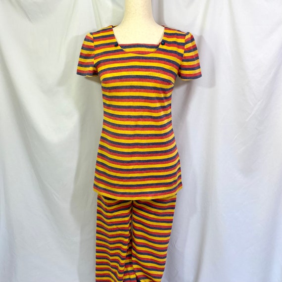 Vintage 70’s Striped Tunic & Bell Bottom Pants Ou… - image 1