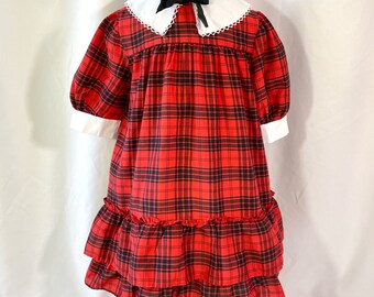 Vintage 80’s Cuddle Teen Red & Black Plaid Dress Size 6 Small - Vintage Plaid Dress - Vintage Small Dress - Christmas Dress