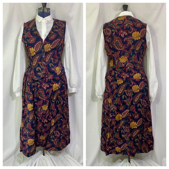 Vintage 80’s Paisley Vest and Skirt Outfit Size 1… - image 2