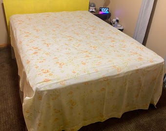 Vintage 70’s JC Penney Penn Prest Orange Floral Muslin Twin Flat Sheet - Vintage Twin Sheet - 70’s Sheets - Floral Sheet