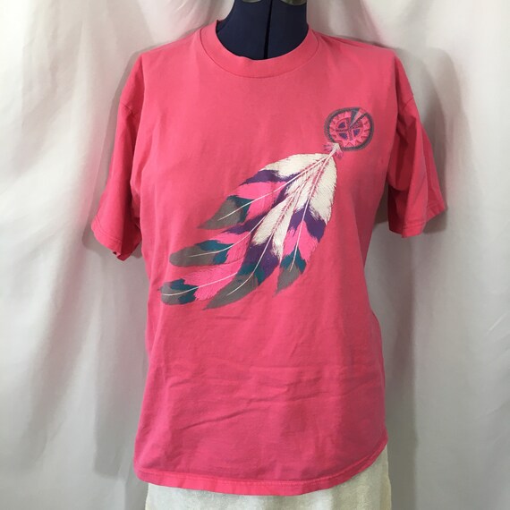 Vintage 90’s Pink Glitter Feather T Shirt Large -… - image 2