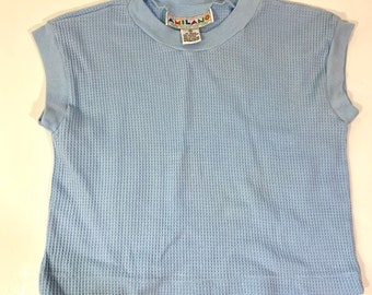 Vintage 80s Kid's Blue Thermal Crop Top – A'Milano, Medium