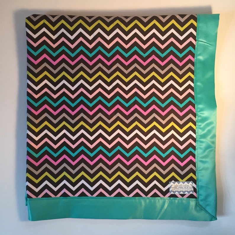 Girl's Pink Chevron Baby Blanket Soft Pink Minky Teal Etsy