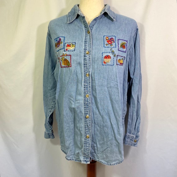 Women’s Vintage Y2K Chambray Button Down Shirt Sm… - image 1