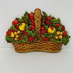 Vintage 70er Jahre Homco Obstkorb Wandbehang - Vintage Homco Wandkunst - Küchendeko 70er Jahre - Vintage Apfel Dekor
