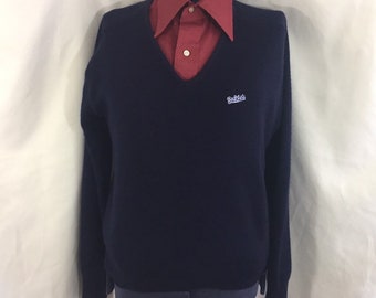Men&#39;s Vintage Sweater - Vintage Medium Sweater - V Neck Sweater - Vintage Sunkist Sweater - Hipster Sweater - Navy Blue Sweater