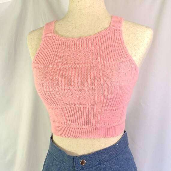 Women’s Vintage 70’s Pink Knot Cropped Tank Top X… - image 2