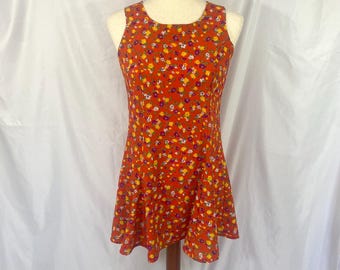 Vintage 90-tals Amy Too! Orange blommig miniklänning Storlek flick 14, Dam Small - 90-tals miniklänning - Vintage miniklänning - Liten miniklänning