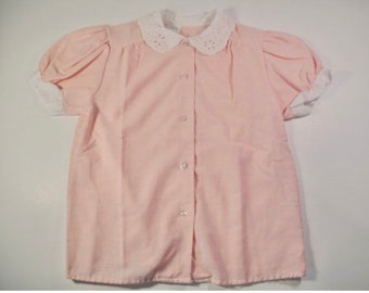 Girl's 80's Vintage Pink Blouse - 8 Years - Lace Collar - Girls Vintage Shirt - Vintage Pink Shirt - Vintage 80's Shirt - Bubblegum Pink