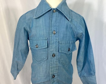 Camicia da bambino in chambray stile vintage anni '70 Towncraft by PennPrest, taglia 3T.