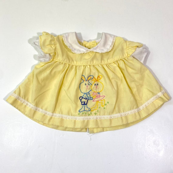 Baby Girl’s Vintage 80’s Yellow Bunny Dress 3 6 m… - image 1