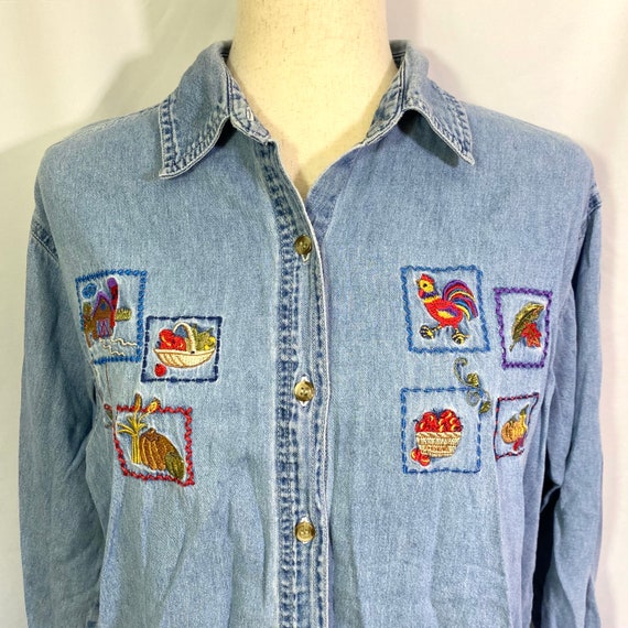 Women’s Vintage Y2K Chambray Button Down Shirt Sm… - image 3