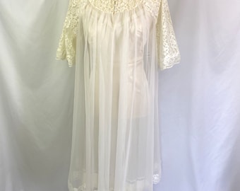 Vintage 60’s Shadowline Sheer White Peignoir Small - Small Vintage Robe - 60’s Lingerie - Vintage Shadowline Lingerie - Vintage Peignoir