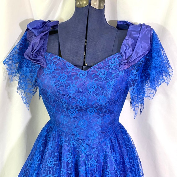 Vintage JC Penney 80’s Prom Dress Blue Lace XS 3 … - image 2