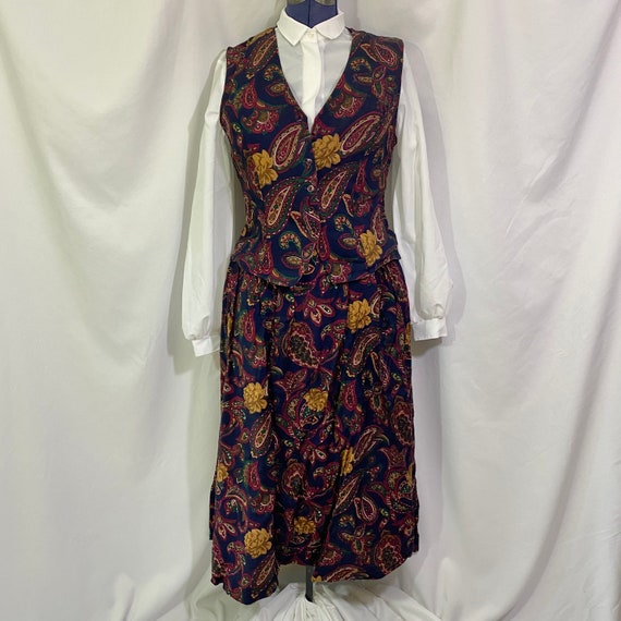 Vintage 80’s Paisley Vest and Skirt Outfit Size 1… - image 1