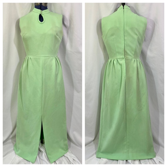 Vintage 70’s Green Sleeveless Maxi Dress Medium -… - image 1