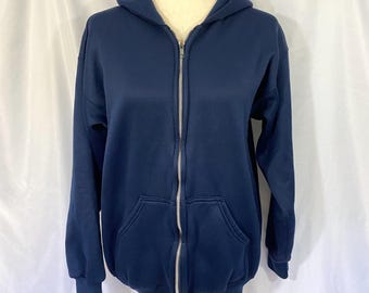 Men’s Vintage Navy Blue Thermal Lined Workwear Hooded Sweatshirt Size XL