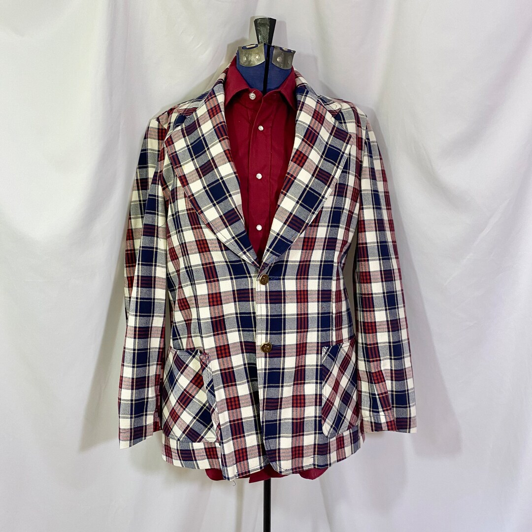 Mens Vintage Gatsby USA Plaid Sport Coat Size 40 Large Vintage Suit