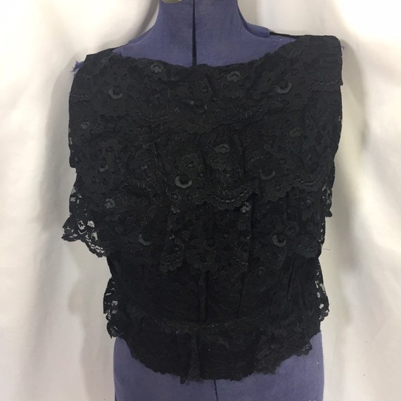 Women's 1960's Vintage Black Lace Blouse - Medium… - image 1