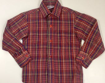 Vintage Boy's Long Sleeve Shirt - Size 6 - Vintage Plaid Shirt - 80's Plaid Shirt - Button Down Shirt - Kids Vintage