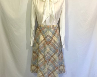 Vintage Personal A Line Plaid Midi Skirt Small Medium 8 10 - Vintage Chevron Skirt - High Waisted Skirt - 70’s Plaid Skirt - 80’s Secretary