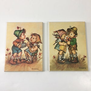 Vintage Evans Hummel Wood Print Plaque Set - Vintage Hummel Print - Vintage Art - Cottagecore Art