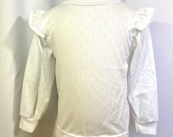 Vintage 90’s Healthtex White Long Sleeve T Shirt 4T - Vintage 4T Shirt - Vintage Healthtex Shirt - Vintage Ruffle Shoulder Shirt