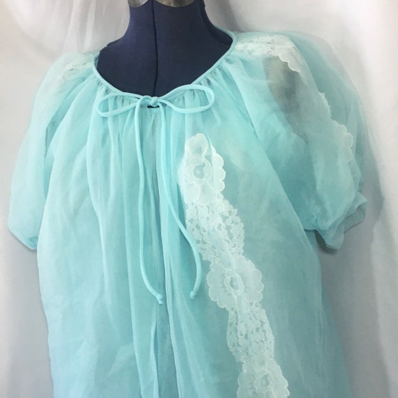 Vintage 60’s Blue Babydoll Peignoir Set Small Med… - image 2