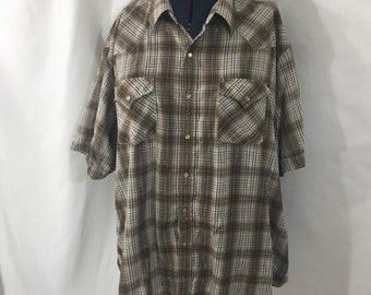 Men’s Vintage 80’s Ely Cattleman Short Sleeve Western Shirt XXL - Vintage XXL Western Shirt - Vintage Pearl Snap Shirt - Vintage Western Shi