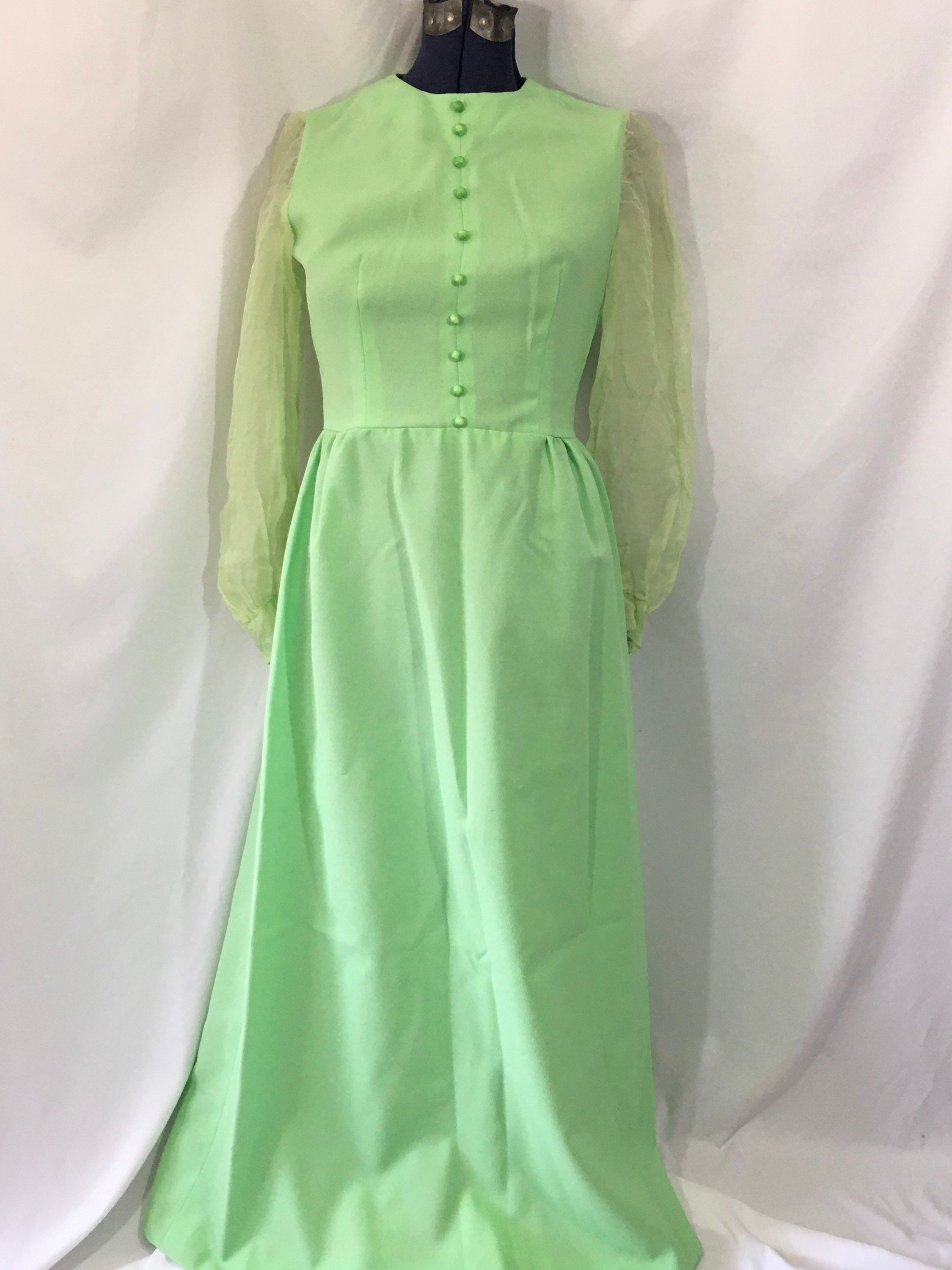 Vintage 70’s Sheer Sleeve Maxi Dress Medium - Vintage Green Dress - Medium Maxi Dress - Vintage Prom Dress - Vintage Formal Gown
