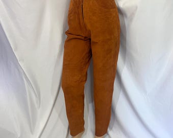 Women’s Vintage Erez Levy Suede Leather Pants Size 27 inch waist 6 8 - Vintage Leather Pants - Vintage Suede Pants - Brown Leather Pants
