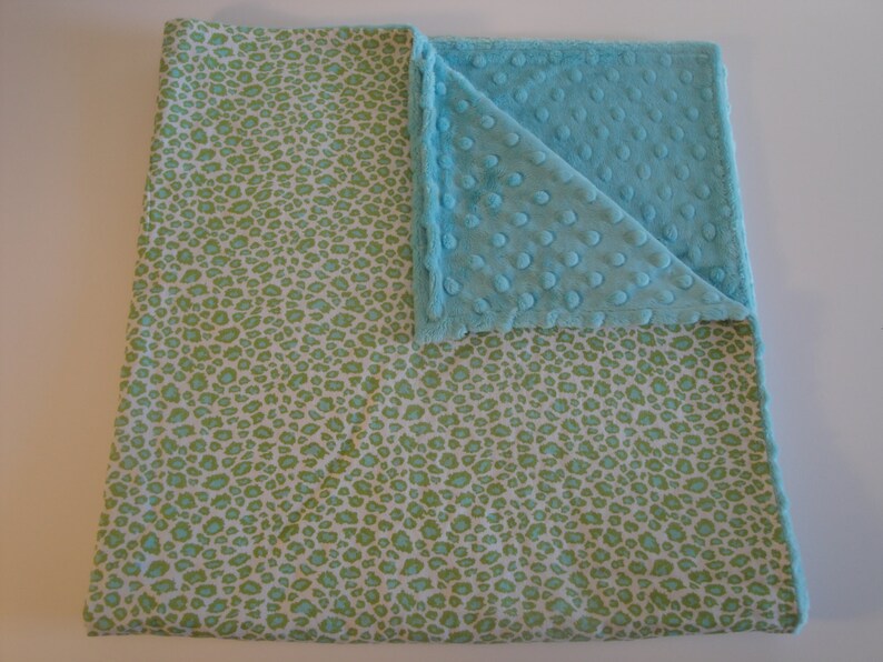 Blue & Green Leopard Print Baby Blanket Soft Blue Minky Dot Etsy
