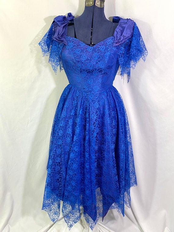 Vintage JC Penney 80’s Prom Dress Blue Lace XS 3 4