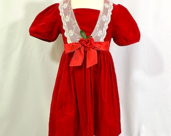 Girl’s Vintage 80’s Rare Editions Red Velvet Christmas Dress Size 4 - Vintage Size 4 Dress - Vintage Christmas Dress - Velvet Christmas