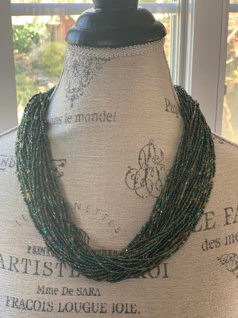 Women/'s Multi Strand TealTurquoise Seed beaded necklace