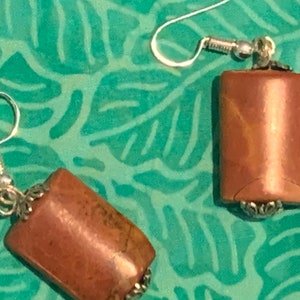 Women's Fashion Dangle Drop Pierced Earrings Terra Cotta Polished Stone ~ Jewelry