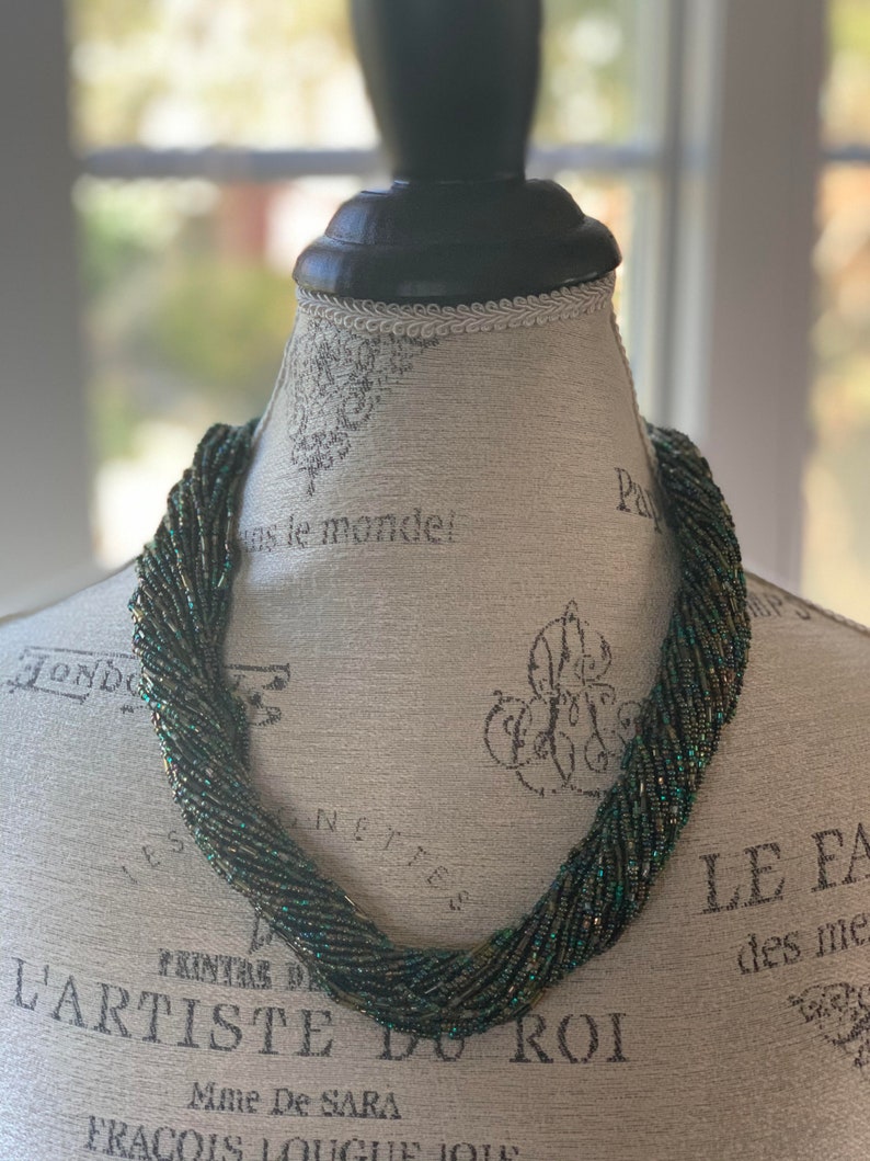 Women/'s Multi Strand TealTurquoise Seed beaded necklace