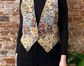 Vintage 80s "Algo-Ettes" Floral Tapestry Buckle Back Vest - Large Sized 11