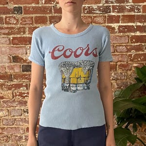 ヴィンテージ 70年代 クアーズビール サーマルワッフルリンガーTシャツ - アメリカ製 - S～Mサイズ