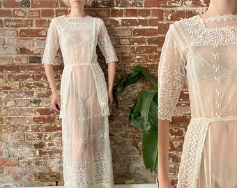 HOLD* アンティーク 1900年代 ネットレース ティードレス - Etsy