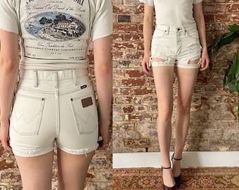 Vintage 90s Bleached Wrangler Thrashed Denim Shorts - XXS/XS 26 27 Waist, 35" Hip.
