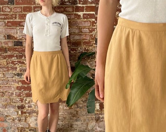 Vintage 1990s Linen Blend Pencil Skirt - 90s High Waisted Caramel Linen Cotton Pencil Skirt - Neutral Lined Linen Skirt - 28 Waist